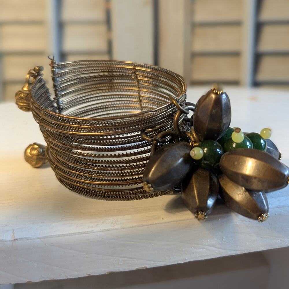 Cuff bracelet Masai inspired with bronze tear drop beads